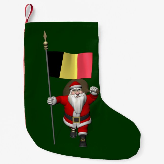 Santa Claus With Ensign Of Belgium Small Christmas Stocking (Front)