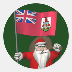 Santa Claus With Ensign Of Bermuda Classic Round Sticker