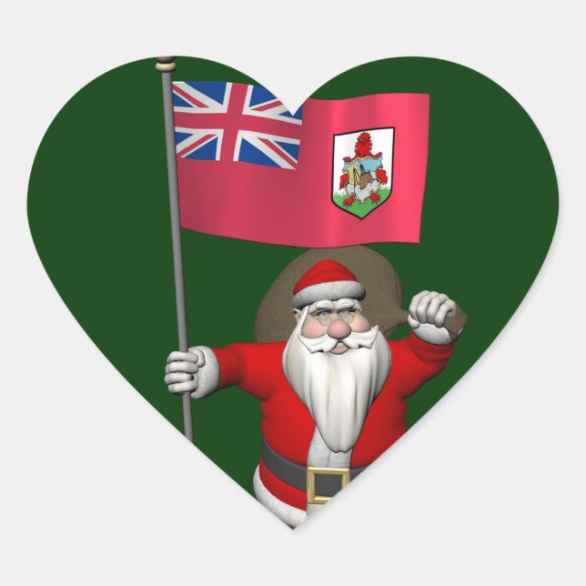 Santa Claus With Ensign Of Bermuda Heart Sticker (Front)