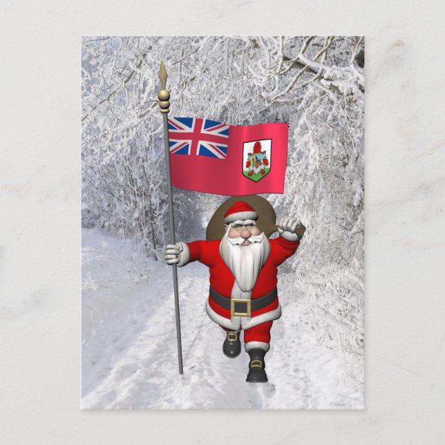 Santa Claus With Ensign Of Bermuda Holiday Postcard (Front)
