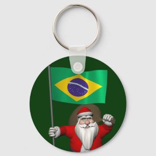Santa Claus With Ensign Of Brazil Key Ring
