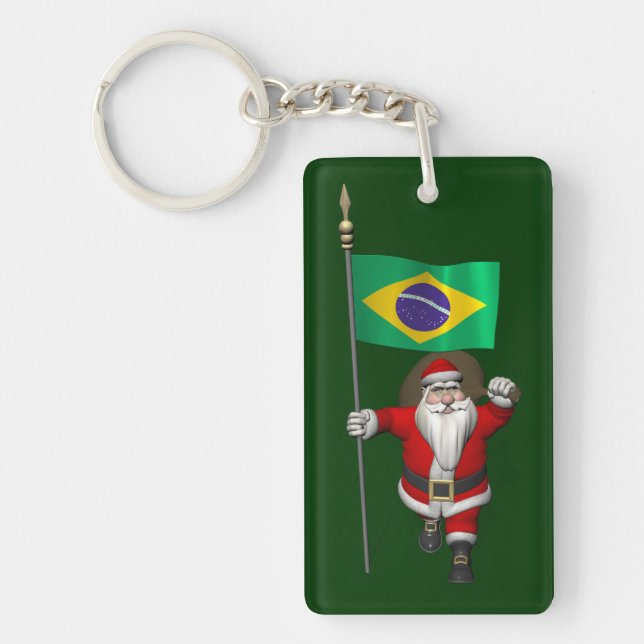 Santa Claus With Ensign Of Brazil Key Ring (Front)