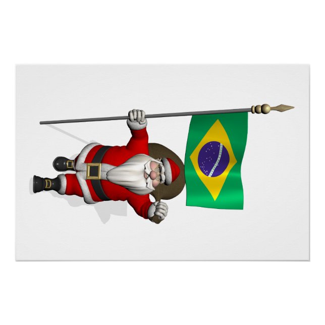 Santa Claus With Ensign Of Brazil Poster (Front)