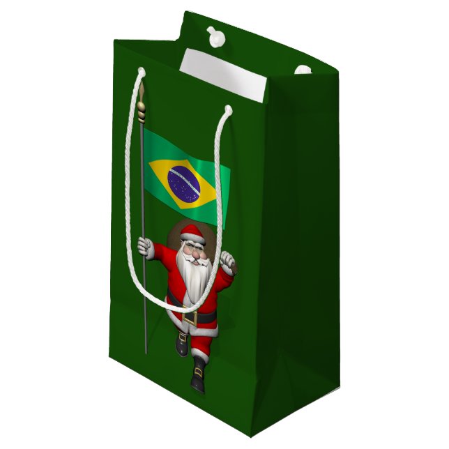 Santa Claus With Ensign Of Brazil Small Gift Bag (Front Angled)