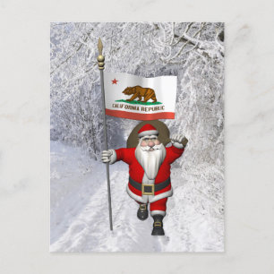 Santa Claus With Ensign Of California Holiday Postcard