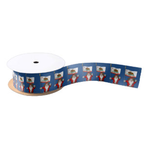 Santa Claus With Ensign Of California Satin Ribbon