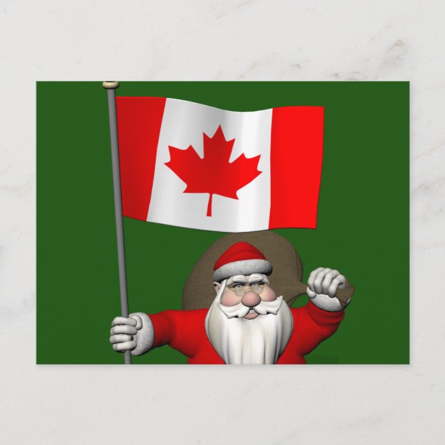 Santa Claus With Ensign Of Canada Holiday Postcard (Front)