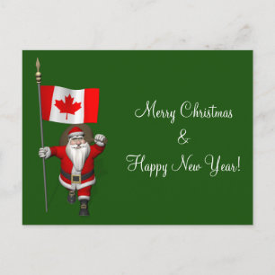 Santa Claus With Ensign Of Canada Holiday Postcard