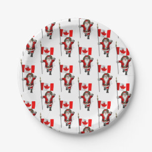 Santa Claus With Ensign Of Canada Paper Plate