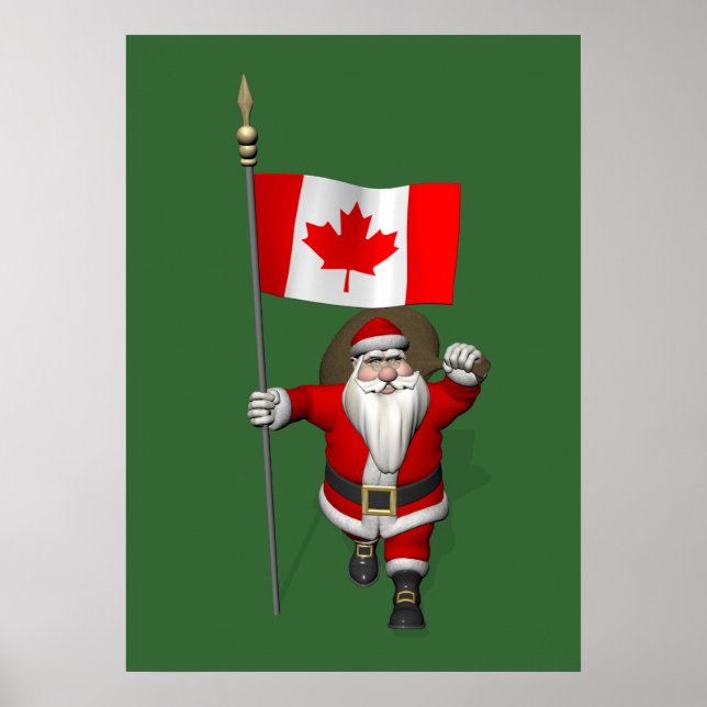 Santa Claus With Ensign Of Canada Poster (Front)