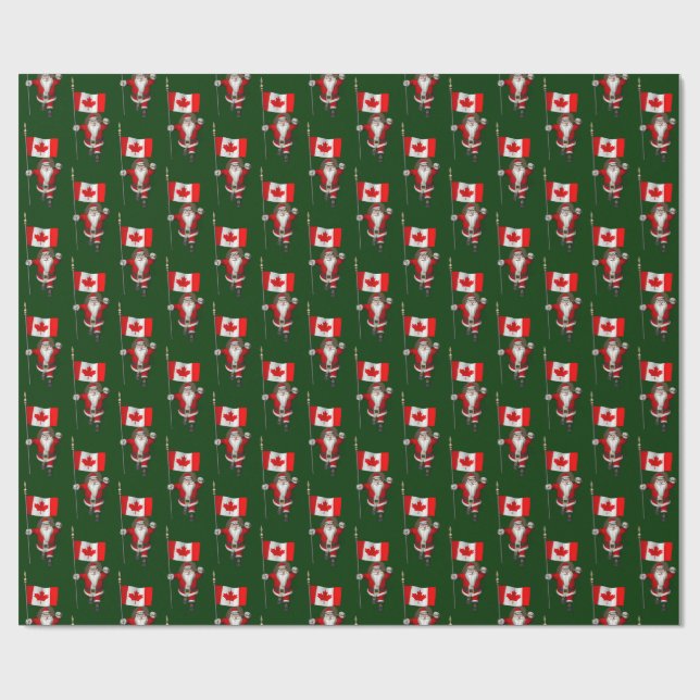 Santa Claus With Ensign Of Canada Wrapping Paper (Flat)