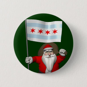 Santa Claus With Ensign Of Chicago 6 Cm Round Badge