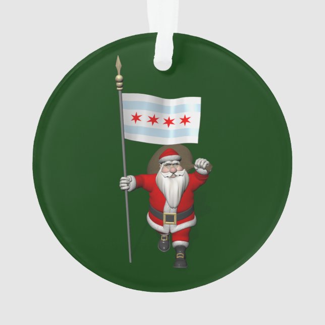 Santa Claus With Ensign Of Chicago Ornament (Back)