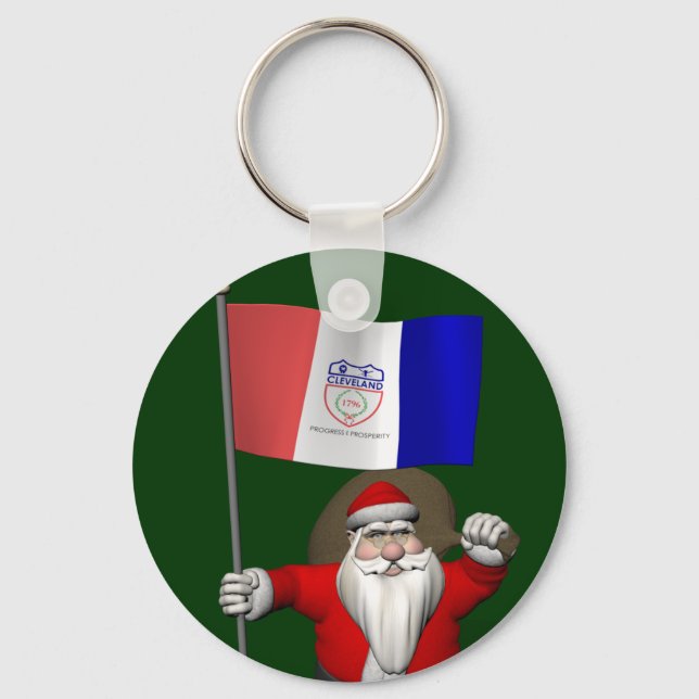 Santa Claus With Ensign Of Cleveland Key Ring (Front)