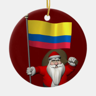 Santa Claus With Ensign Of Colombia Ceramic Tree Decoration