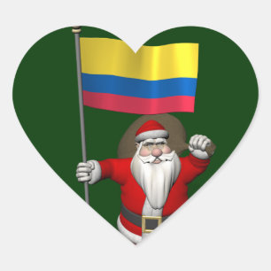 Santa Claus With Ensign Of Colombia Heart Sticker