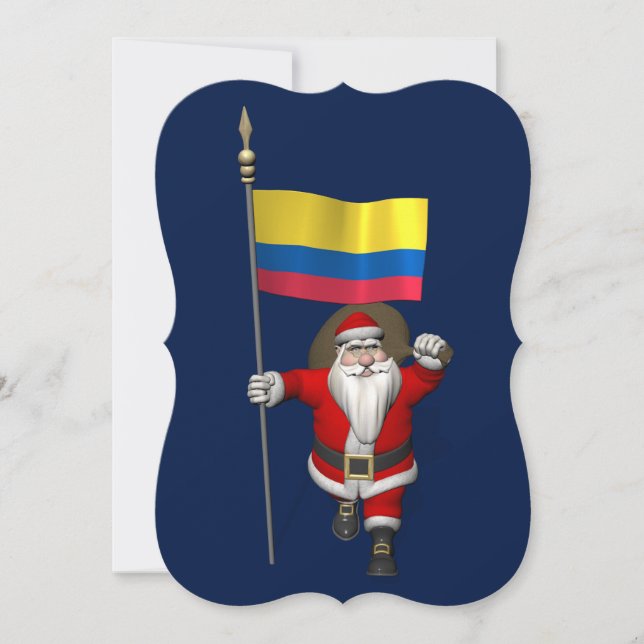 Santa Claus With Ensign Of Colombia Holiday Card (Front)