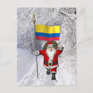 Santa Claus With Ensign Of Colombia Holiday Postcard