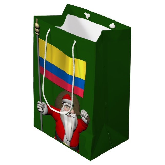 Santa Claus With Ensign Of Colombia Medium Gift Bag (Front Angled)