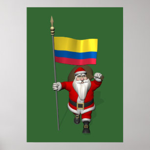 Santa Claus With Ensign Of Colombia Poster