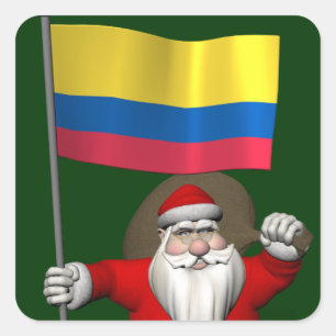 Santa Claus With Ensign Of Colombia Square Sticker