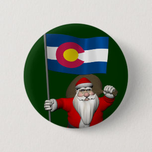 Santa Claus With Ensign Of Colorado 6 Cm Round Badge