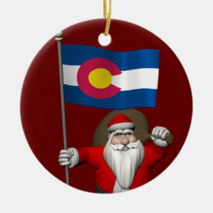 Santa Claus With Ensign Of Colorado Ceramic Tree Decoration