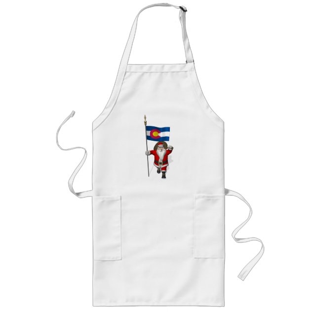 Santa Claus With Ensign Of Colorado Long Apron (Front)