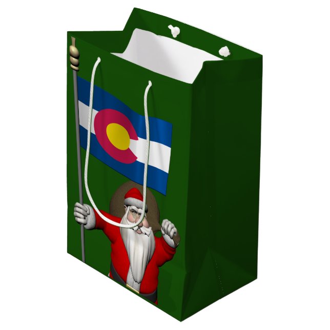 Santa Claus With Ensign Of Colorado Medium Gift Bag (Front Angled)
