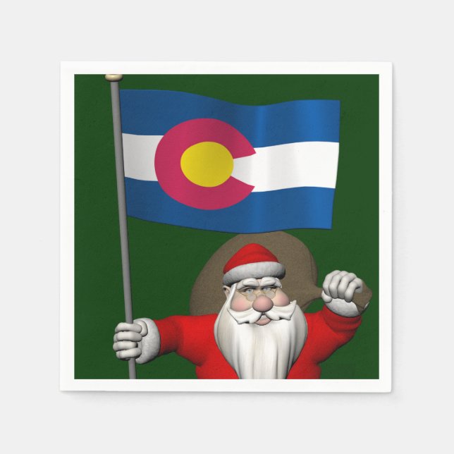 Santa Claus With Ensign Of Colorado Napkin (Front)