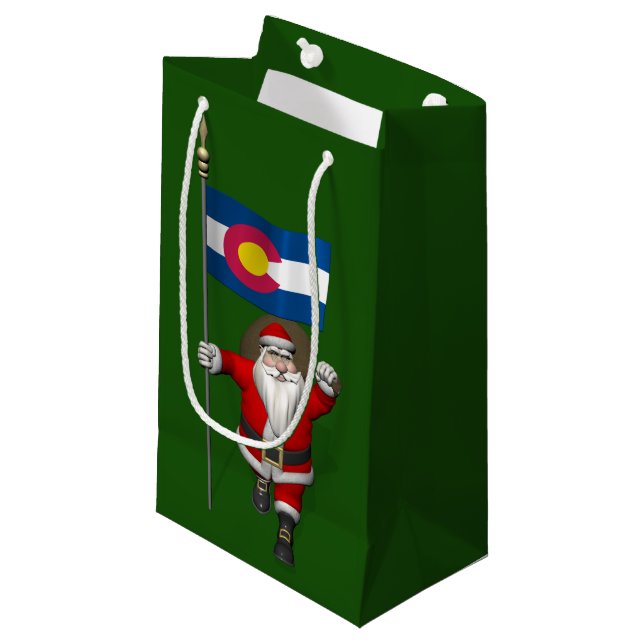 Santa Claus With Ensign Of Colorado Small Gift Bag (Front Angled)