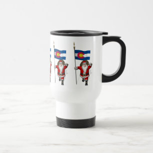 Santa Claus With Ensign Of Colorado Travel Mug