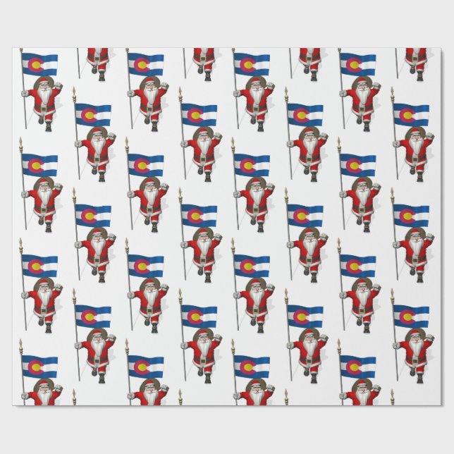 Santa Claus With Ensign Of Colorado Wrapping Paper (Flat)