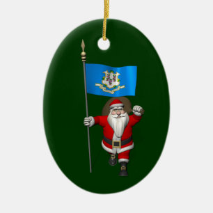 Santa Claus With Ensign Of Connecticut Ceramic Tree Decoration