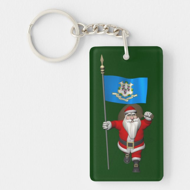 Santa Claus With Ensign Of Connecticut Key Ring (Front)