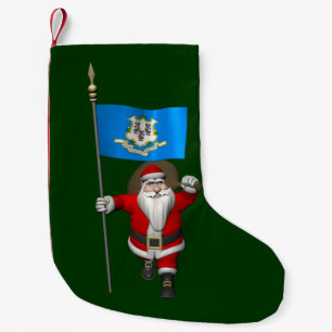 Santa Claus With Ensign Of Connecticut Small Christmas Stocking