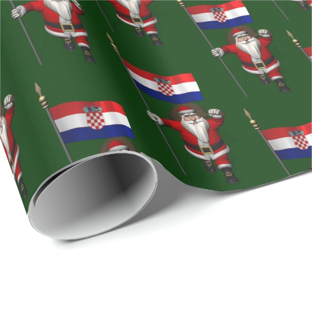 Santa Claus With Ensign Of Croatia Wrapping Paper (Roll Corner)