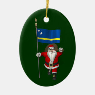 Santa Claus With Ensign Of Curaçao Ceramic Tree Decoration