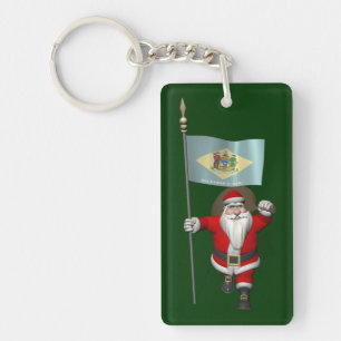 Santa Claus With Ensign Of Delaware Key Ring