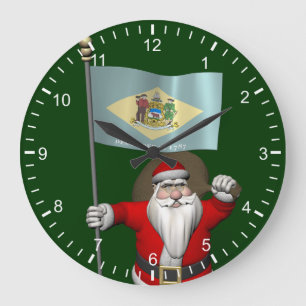 Santa Claus With Ensign Of Delaware Large Clock