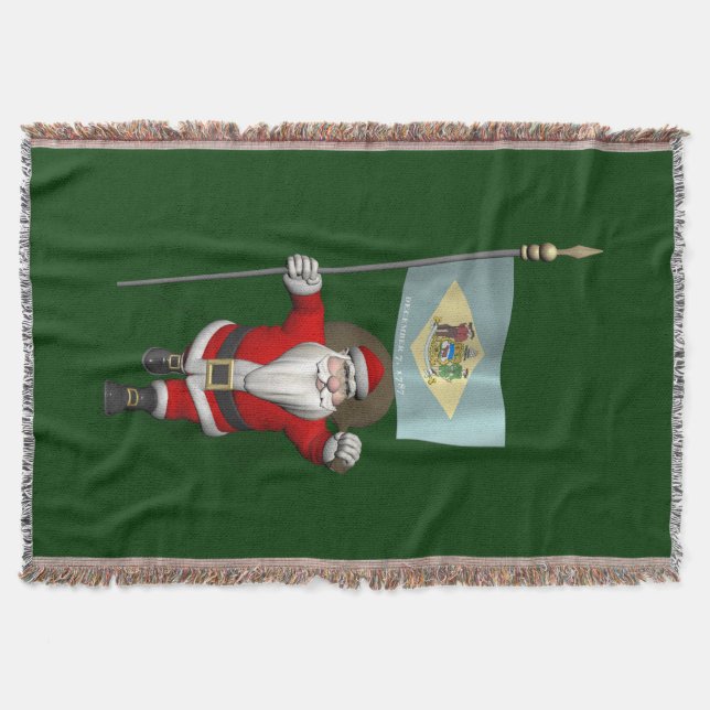 Santa Claus With Ensign Of Delaware Throw Blanket (Front)