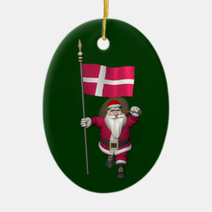 Santa Claus With Ensign Of Denmark Dannebrog Ceramic Tree Decoration