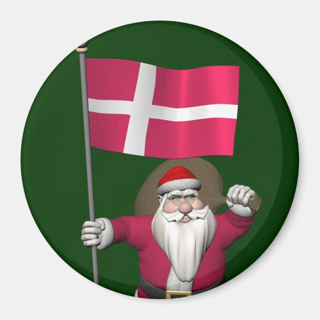 Santa Claus With Ensign Of Denmark Dannebrog Magnet (Front)