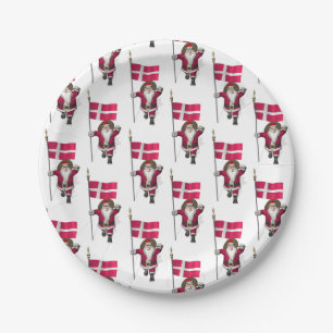 Santa Claus With Ensign Of Denmark Dannebrog Paper Plate