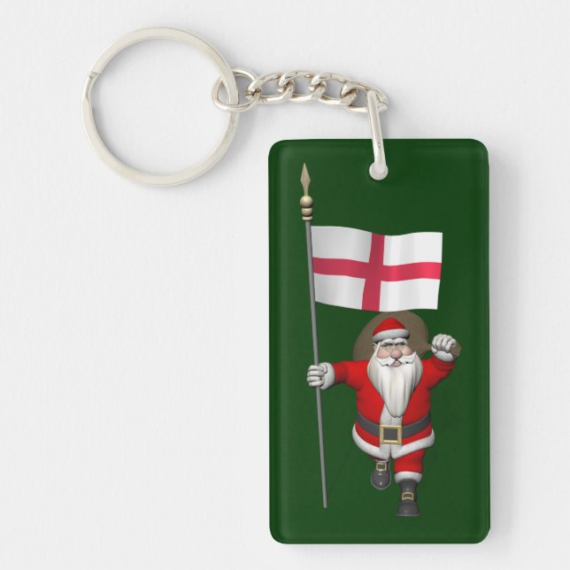 Santa Claus With Ensign Of England Key Ring (Front)