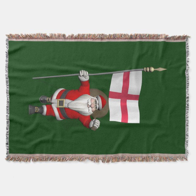 Santa Claus With Ensign Of England Throw Blanket (Front)