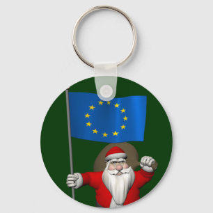 Santa Claus With Ensign Of European Union Key Ring