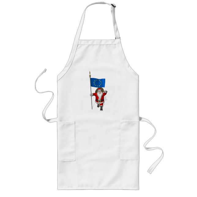 Santa Claus With Ensign Of European Union Long Apron (Front)