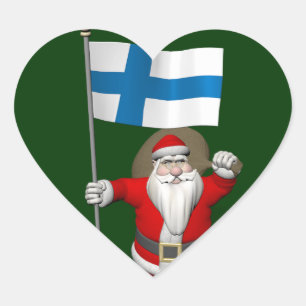 Santa Claus With Ensign Of Finland Heart Sticker