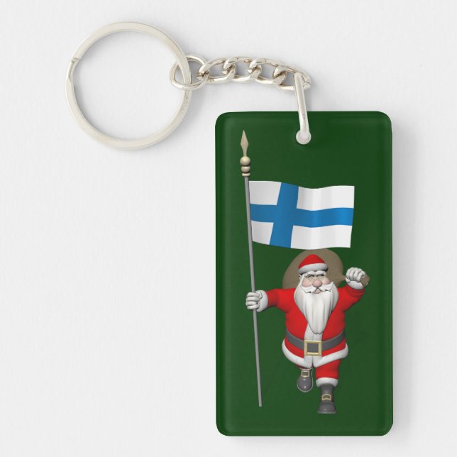 Santa Claus With Ensign Of Finland Key Ring (Front)